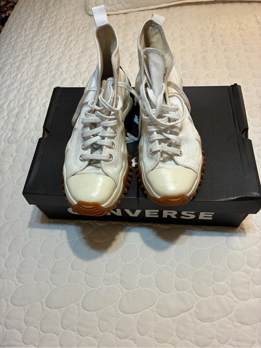 Converse White High-Top Platform Sneakers with Black & Gum Outsole - Picture 4 of 5